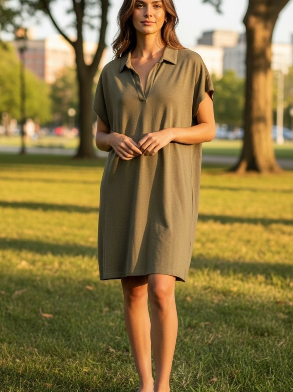 Banana Republic Olive Green Polo Shift Dress Medium Minimalist